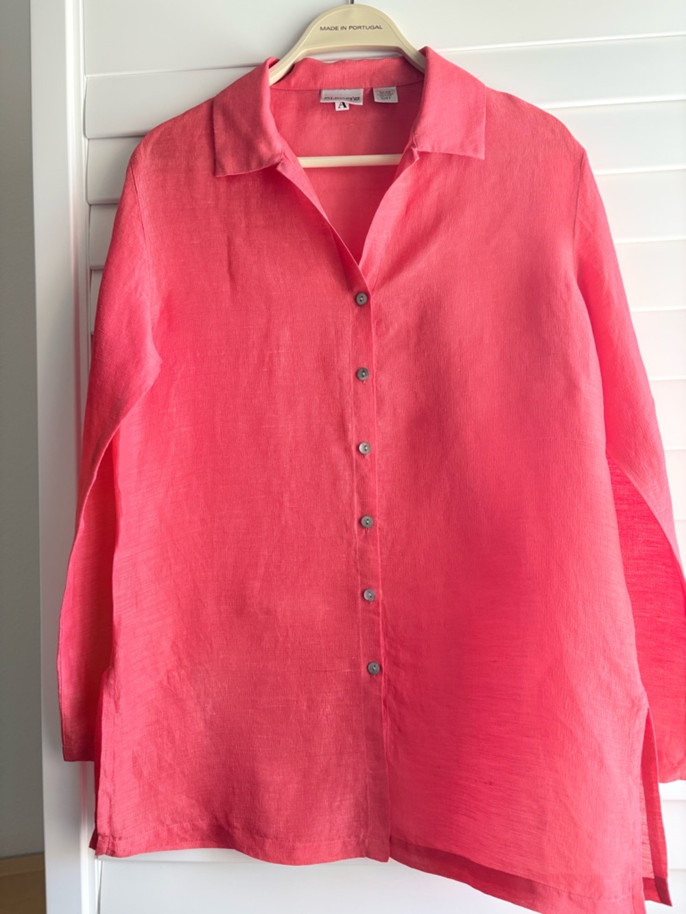 Chico's Coral-Pink Linen Silk Button-Front Top